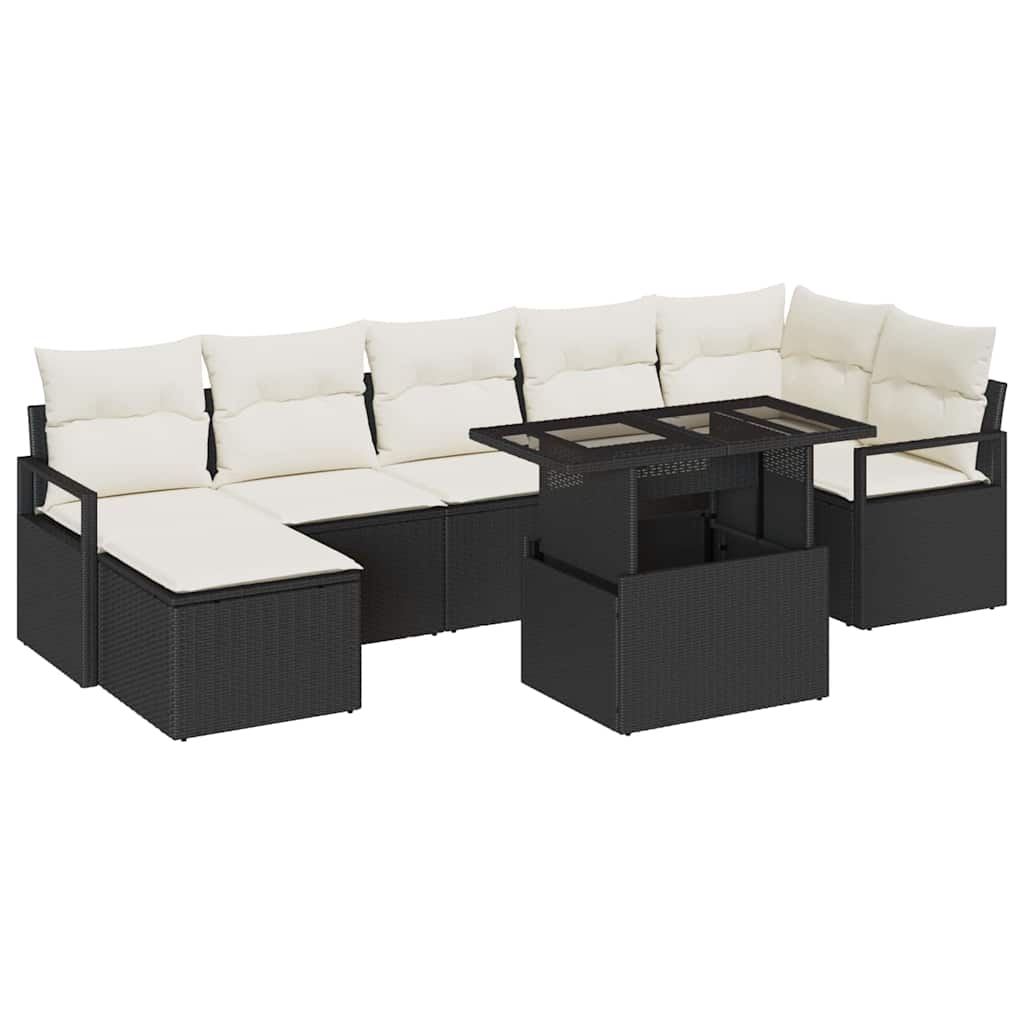 Garten-Sofa-Set mit Speicher 8 pcs Schwarz Poly Rattan